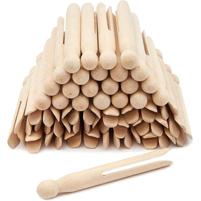 Wooden Traditional Clothespins Wood, 4.3 x 0.5 in, 50 Pack Clothes Pins Wooden