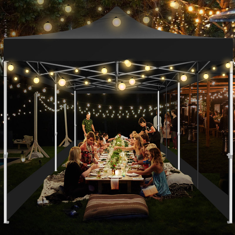10x20 Heavy Duty Pop Up Canopy Tent with 6 Sidewalls, Commercial Gazebo Party Tent, Black