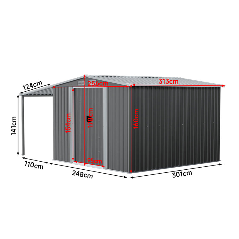 248cm W x 300cm D Outdoor Metal Storage Shed with Lean-to