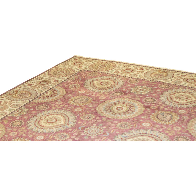 Hand Knotted Wool Area Rug in Rose And Ivory