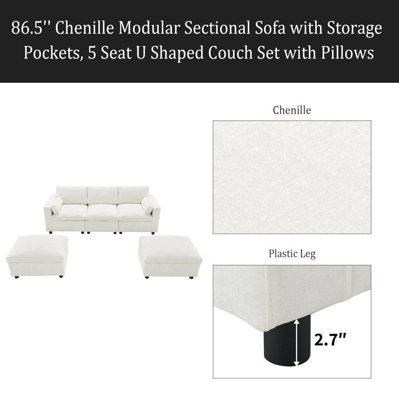 Canapé modulaire Chenille, Chenille blanche