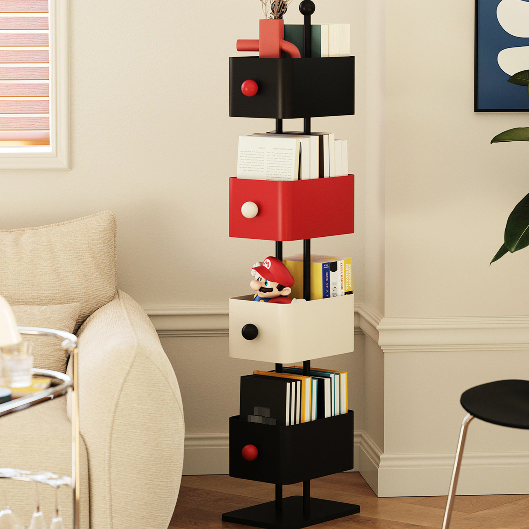 EchoElegance Vertical Colourful 4 - Shelf Metal Display Rack In Artsy ...