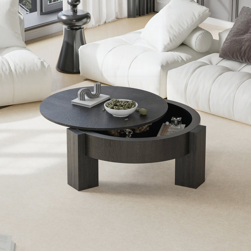 Table basse 33 po avec rangement caché pour le salon, Noir