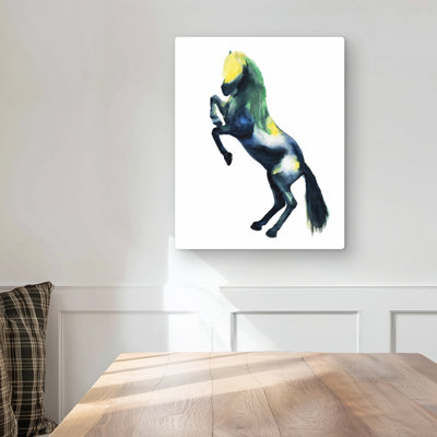 Greeting Horse - Green Animals Metal Print for Home Decor