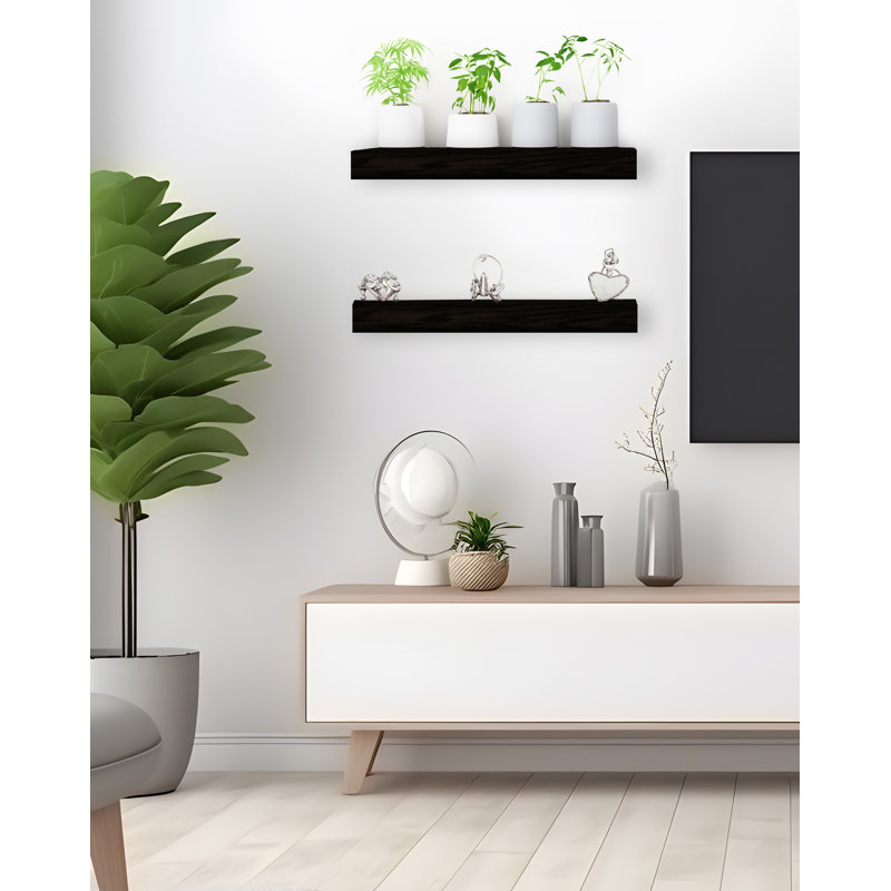 Woojin 2 Piece Oak Solid Wood Floating Shelf, H 3 po x l 23 po x P 7 po