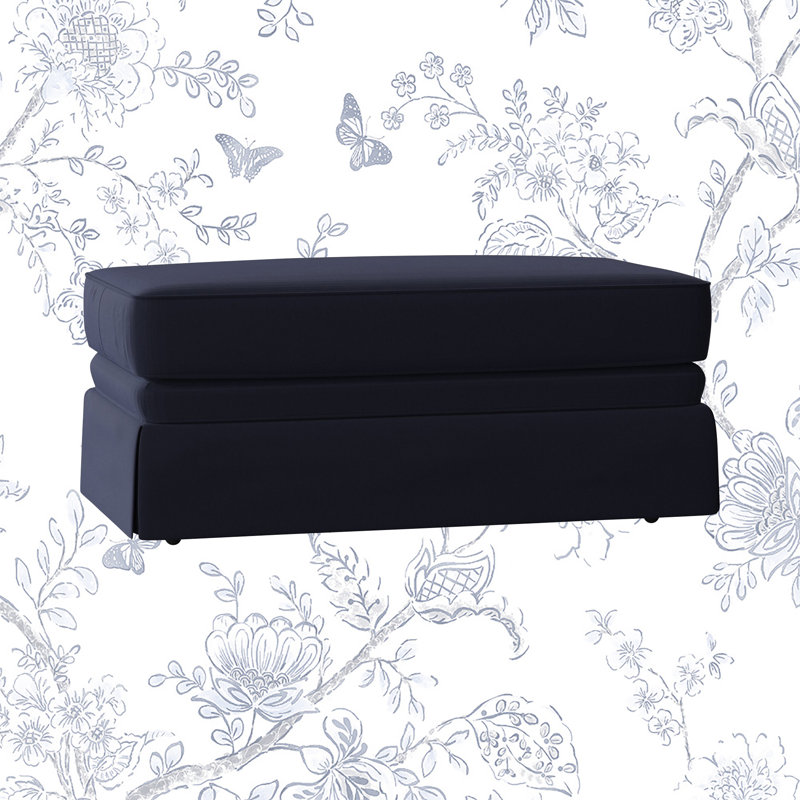 Atterbury Upholstered Ottoman, Canvas Navy Sunbrella® Canvas