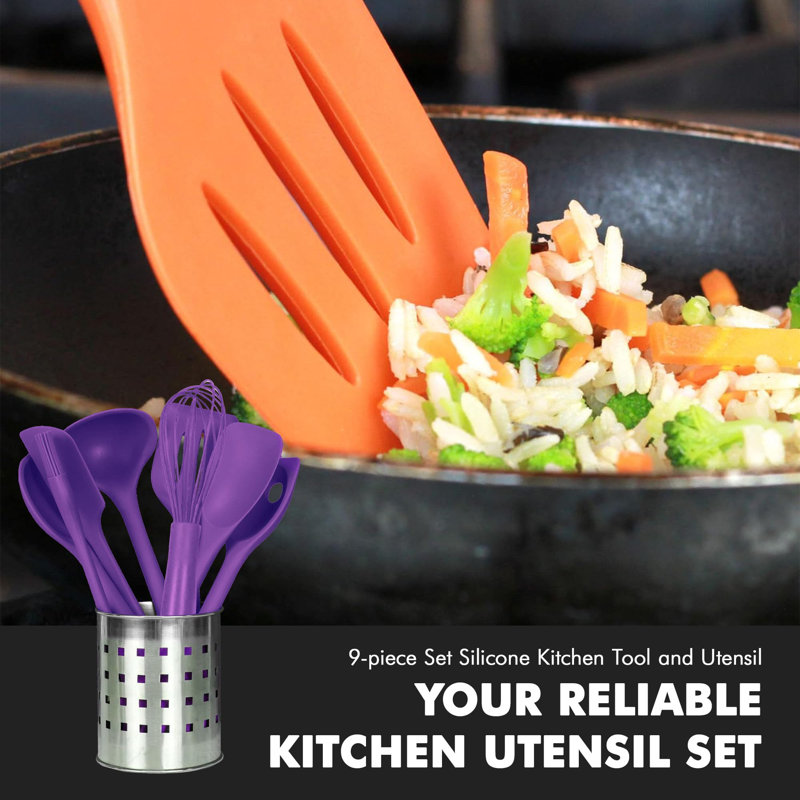 Purple Silicone and Stainless Steel 9-Piece Kitchen Utensil Set