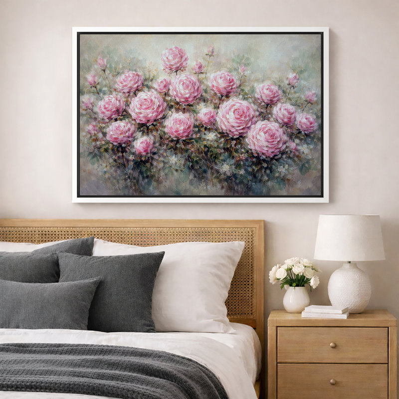 Œuvre de roses roses, images de jardin floral, art mural impression sur toile encadrée, H 16 po x l 24 po x P 1,5 po