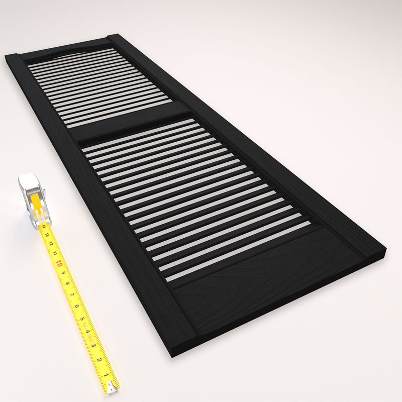 Black Vinyl Cathedral Top Open Louver Exterior Shutters, 14.5" x 39"