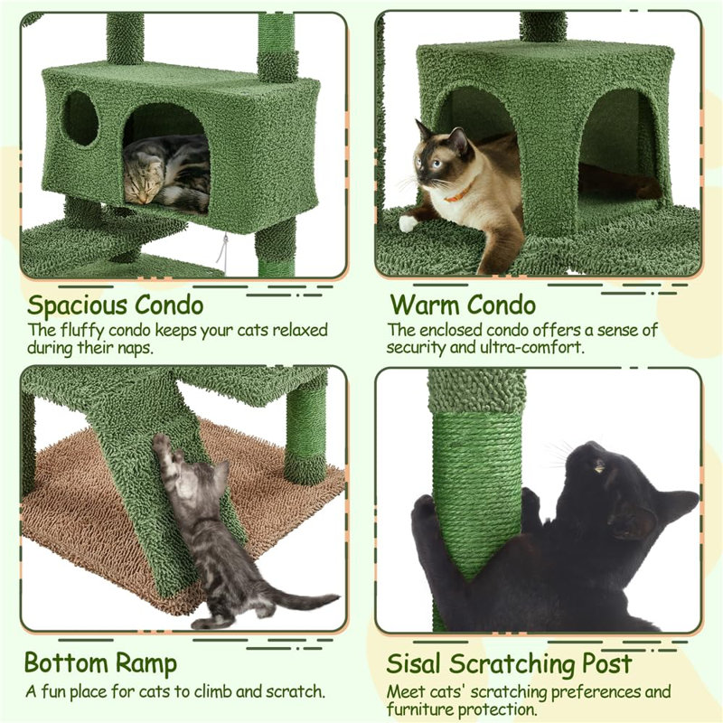 54.5" Green and Brown Sisal Cactus Cat Tree Tower