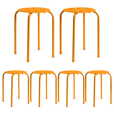 Ensemble de 6 tabourets d'appoint empilables en métal orange - Acier inoxydable