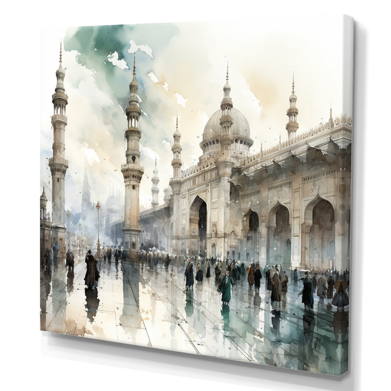 «Mosquée blanche et bleue», «Mystets», H 16 po x l 16 po x P 1 po, Toile tendue