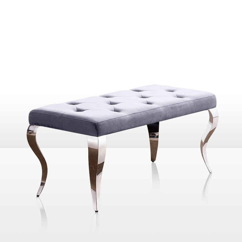 Banc rembourré en velours Adrika, Gris, Argent