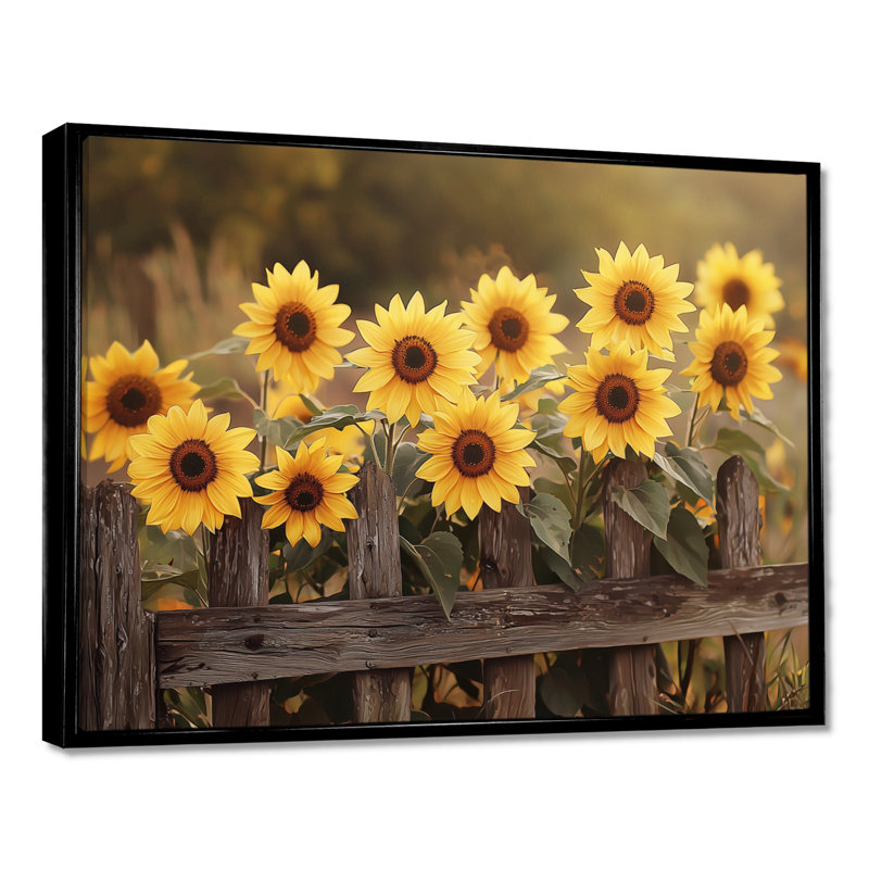 «Dorey Sunflowers Around The Horse Stable II» - art mural tournesols, H 30 po x l 40 po, Noir, noir, noir, noir