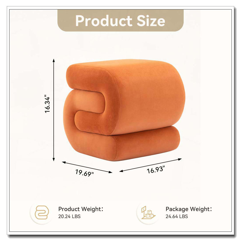 Tabouret de maquillage avec repose-pieds Teddy, Orange, Velours