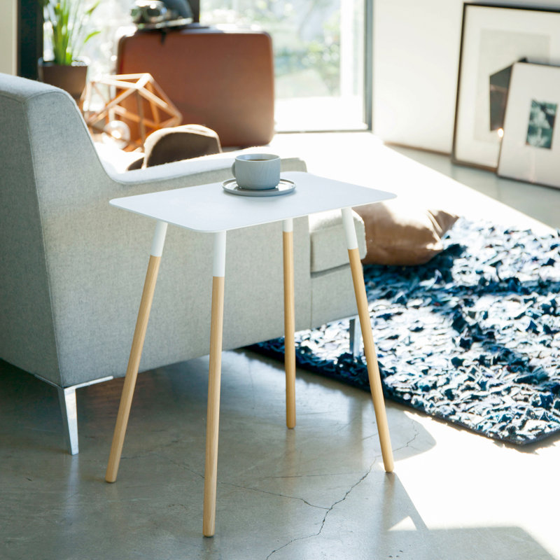 Yamazaki Home Modern Rectangular Side Table For Living Room Or Small Bedside Steel + Wood End Table, White
