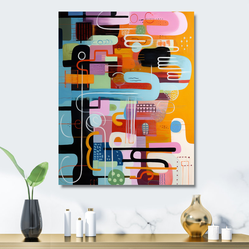 Mid-Century géométrique amusant collage II - art mural géométrique en métal, H 40 po x l 30 po x P 1,5 po