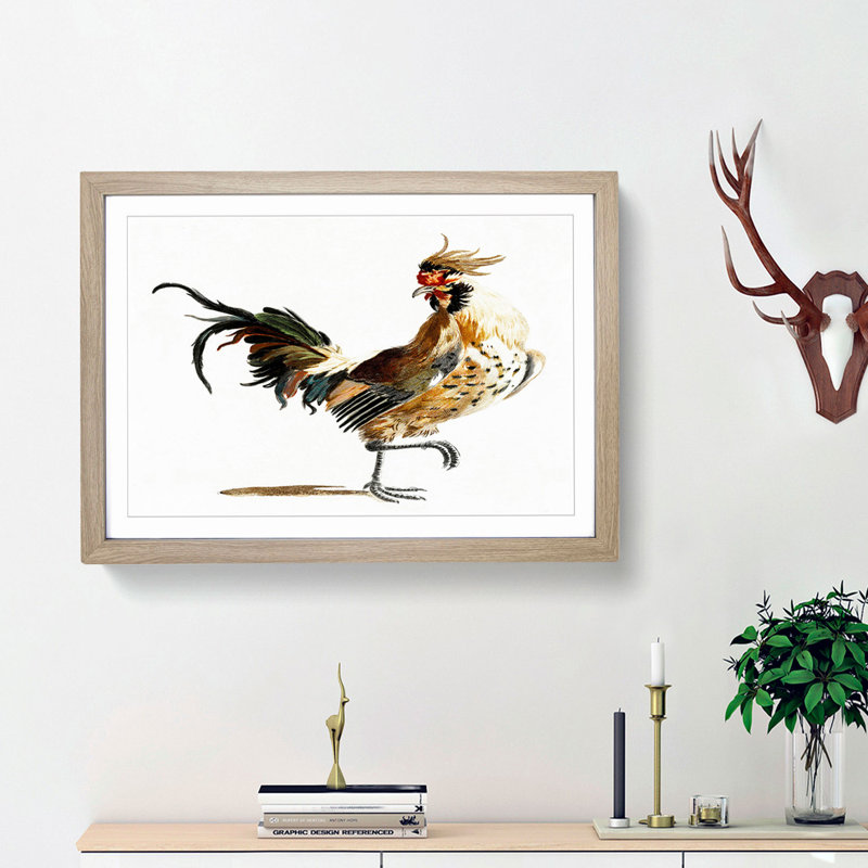 A Rooster by Johan Teyler - Framed Print, 24cm H x 33cm W x 2cm D, Oak Framed
