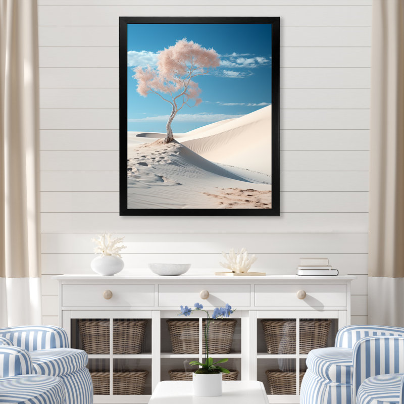 Arbre sur une dune blanche sur toile, Cadre photo noir, H 40 po x l 30 po x P 1,5 po