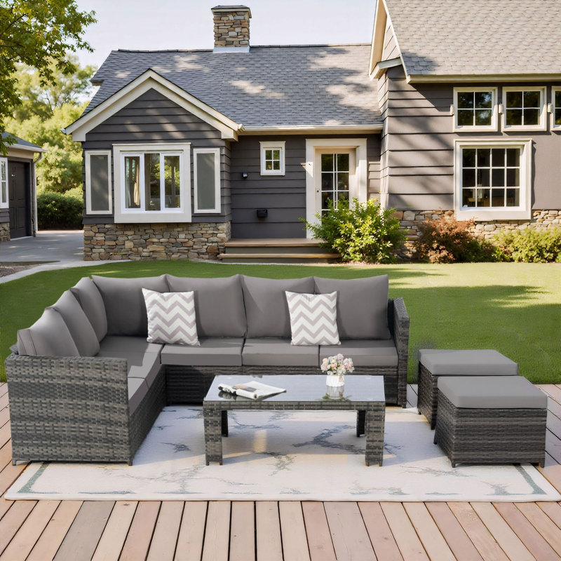 6 Piece Outdoor Seating Group With Cushions, Dark Gray