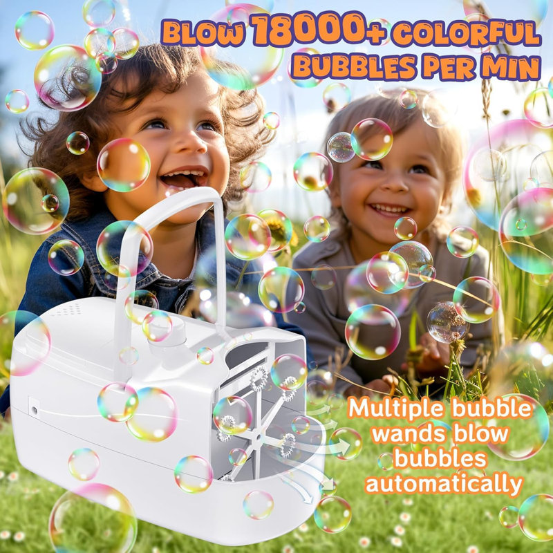 Machine à bulles automatique pour les enfants, plus de 18 000 bulles par minute avec 2 réglages de vitesse, souffleur de bulles pour les tout-petits, fêtes d'anniversaire en plein air, jouets à piles / à piles USB