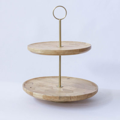 Two-Tier With Metal Handle Round Wooden Tray