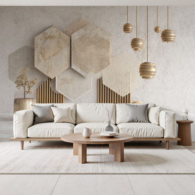 Papier peint adhésif peler et coller de luxe moderne doré brillant style géométrique bronze doré doré hexagonal murales H 69 po x l 96 po amovible papier mural en PVC auto-adhésif pour chambre à coucher salon bureau à domicile