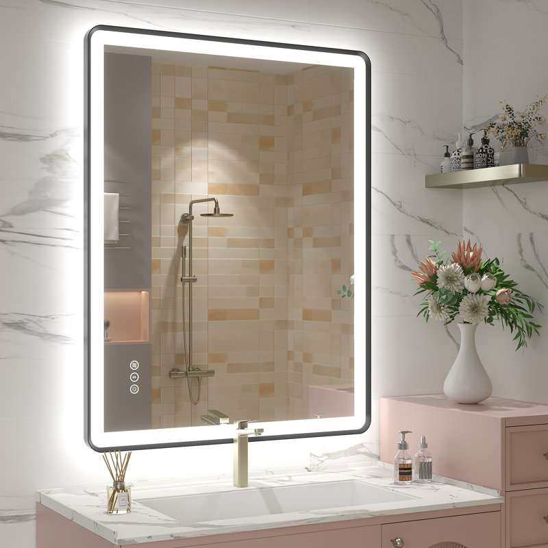 Aevar UL Certified Front & Back Lighted Anti-Fog Tempered Glass Framed Bathroom/Vanity Mirror with 3-Year Warranty, 36" x 28"