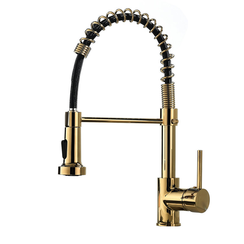 Robinet de cuisine noir et doré avec lavabo rétractable à couche réglable et à jet d'eau de qualité contemporaine, empreinte digitale de surface, utilisation efficace