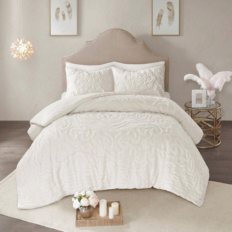 Ensemble de literie 2 pièces en chenille de coton - édredon simple / simple TG, Édredon simple + 1 taie décorative