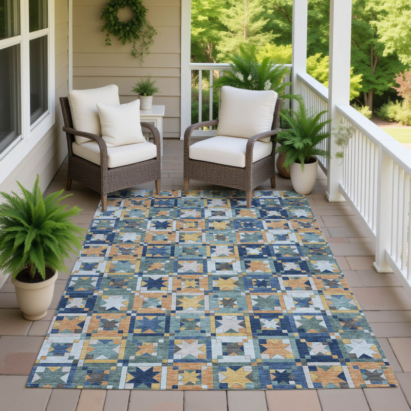 Machine Washable Indoor/Outdoor Chantille ACN2553 Patchwork Rug, Teal, 9' x 12'