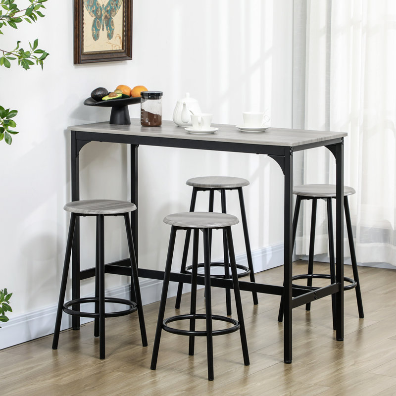 HOMCOM Breakfast 5 Piece Bar Table Set for 4 with Stools, Grey/Black