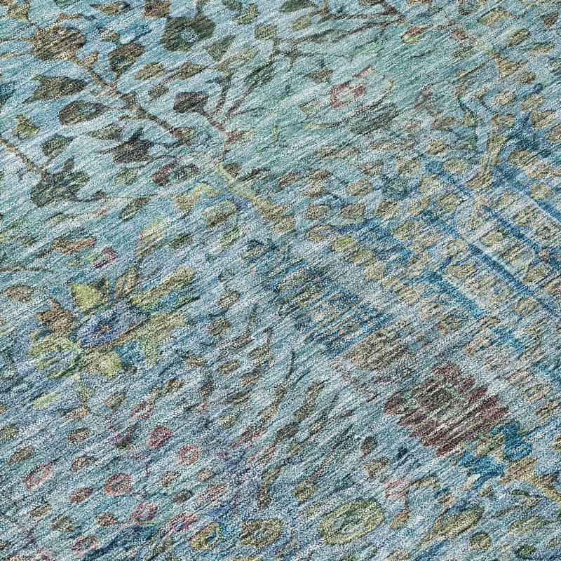Tapis bleu sarcelle lavable à la machine intérieur / extérieur Xhevrie, Rectangle 10 pi x 14 pi