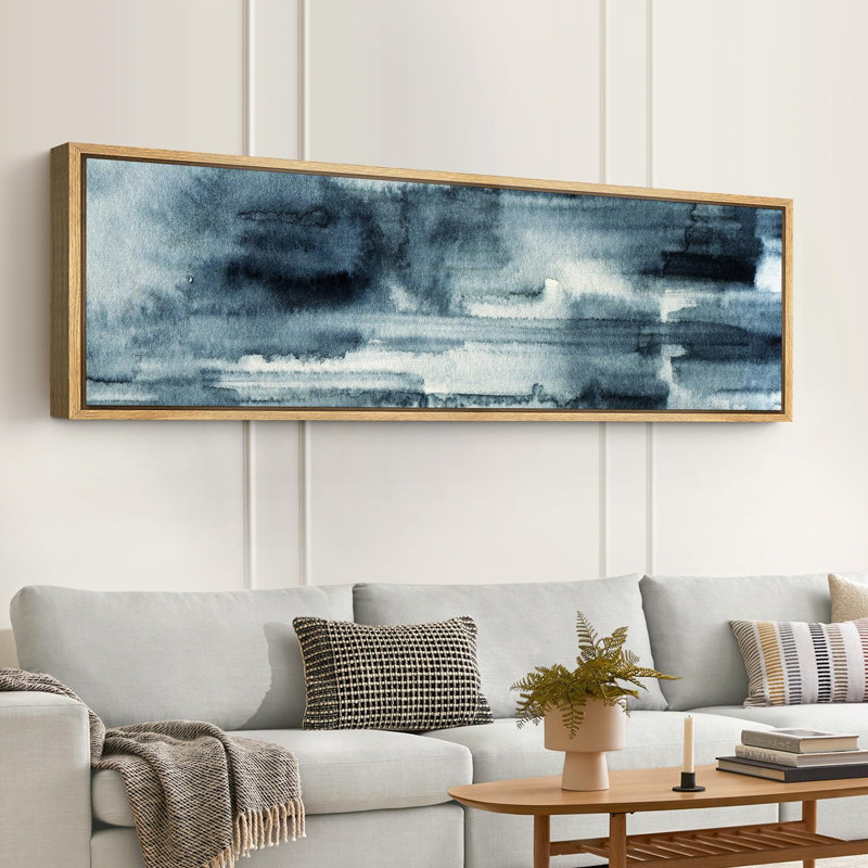 "Grunge Abstract Paint Stroke Effect", aquarelle abstraite, bleu, fluide moderne encadré sur toile, H 20 po x l 60 po