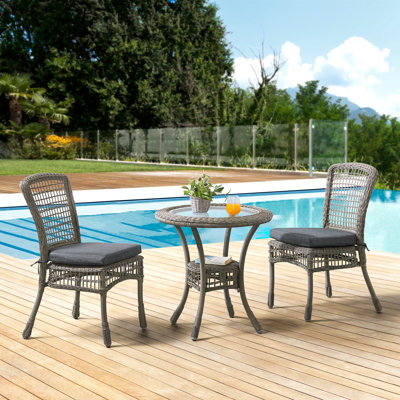 Carolina All-Weather Wicker 3-Piece Dining Set - 28" Diameter Bistro Dining Table and Dining Chairs