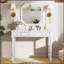 Bureau de maquillage rétro avec grand miroir, coiffeuse à 3 tiroirs pour le rangement des bijoux, console élégante pour la chambre à coucher et le salon