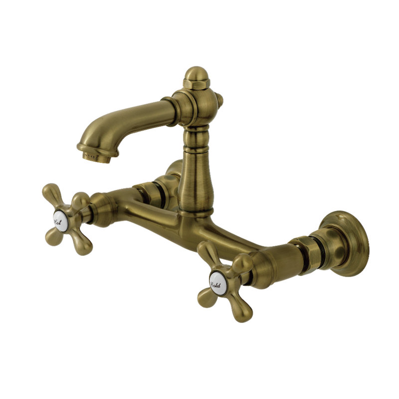 Kingston Brass English Country Two-Handle 2-Hole Wall Mount Bathroom Faucet, Antique Brass