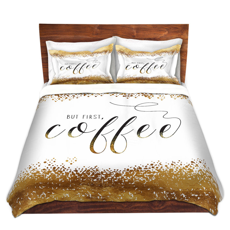 Housses de couette en microfibre or  Zara Martina But First Coffee, Grand
