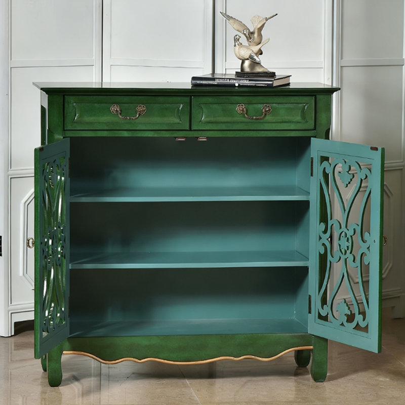 Banc de rangement vert en bois manufacturé