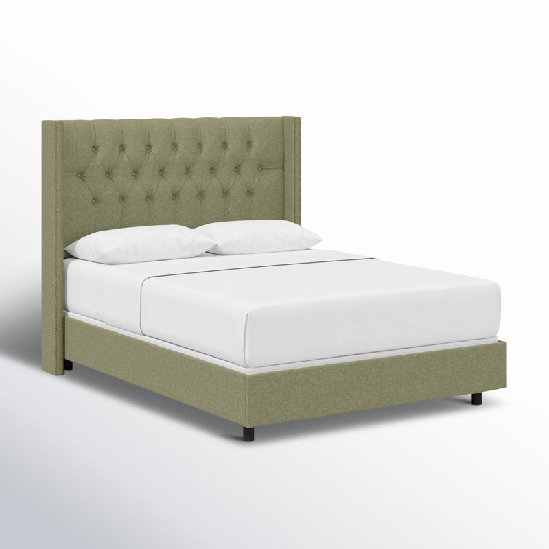 Lit tapissier standard Breckin, Double, Lin laurier texturé Zuma