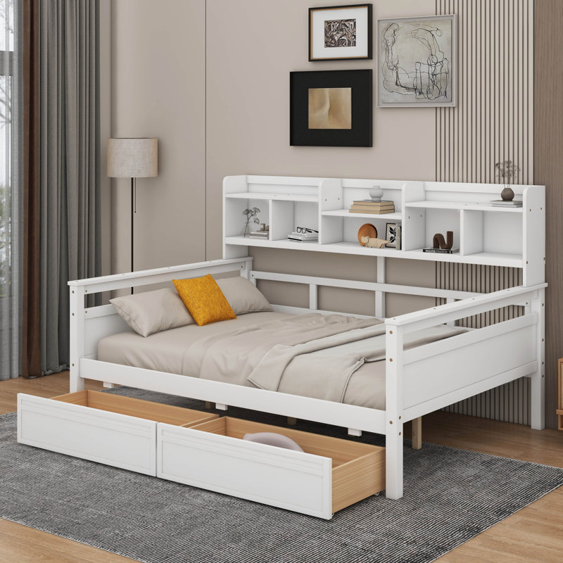 Daybed With Bedside Shelves And Drawers, Twin, White