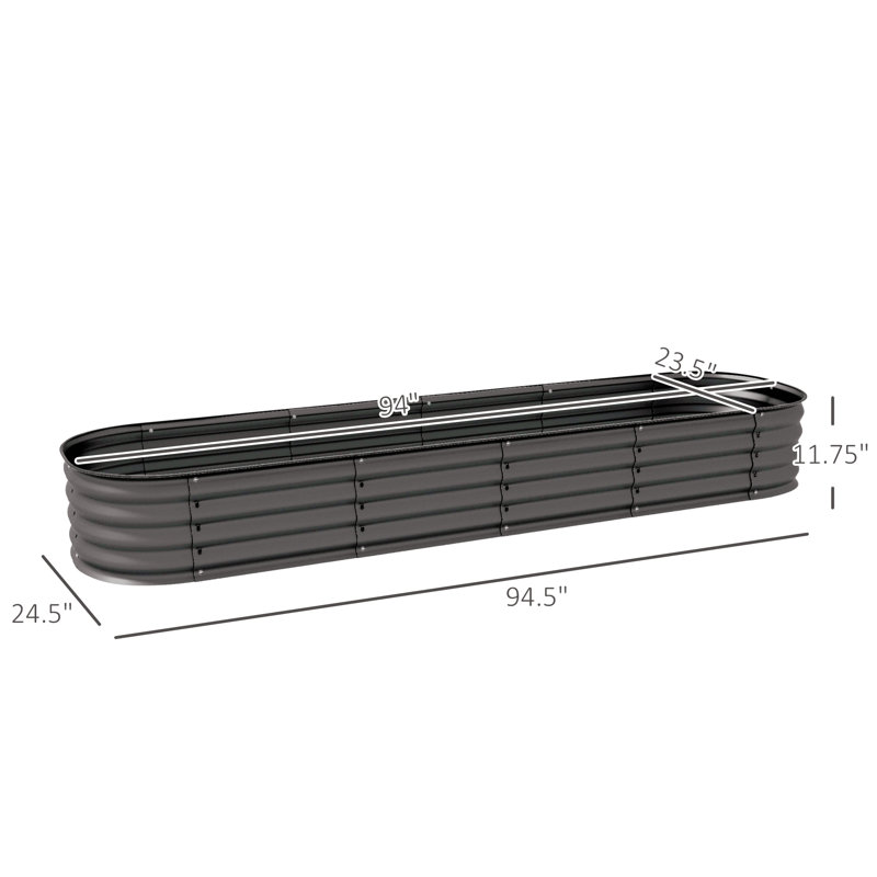 Metal Planter Box With Safety Edging,Galvanized Raised Garden Bed Kit, Set of 1, Dark Gray, 11.8" H x 94.5" W x 24.5" D