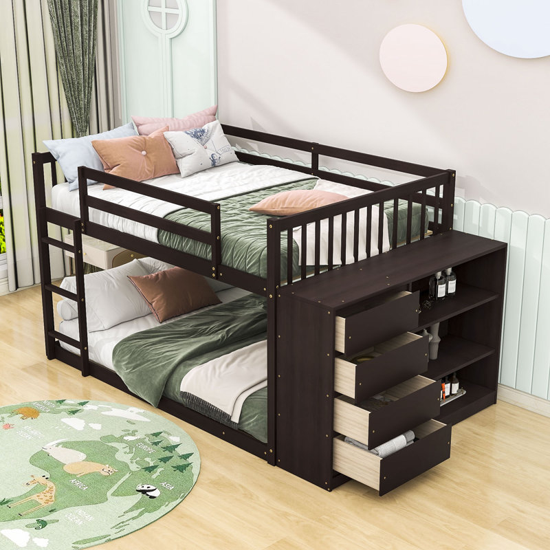 Farschid Kids Bunk Bed with Drawers, Espresso, Full