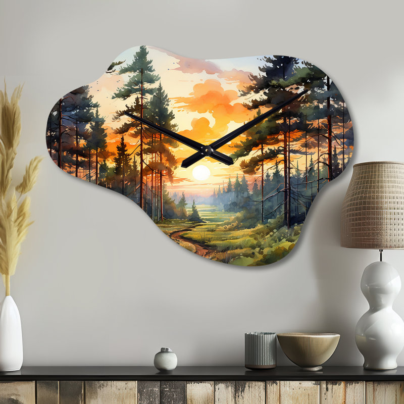 Horloge murale Cavalieri Pine Tree Sunset Glow I - Pin Cloud, Grand