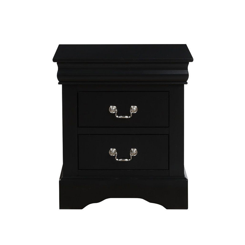 Wooden Nightstand With 2 Drawers, Noir