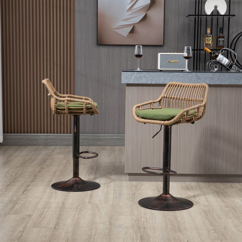 Swivel Upholstered Adjustable Height Counter Stool, Green