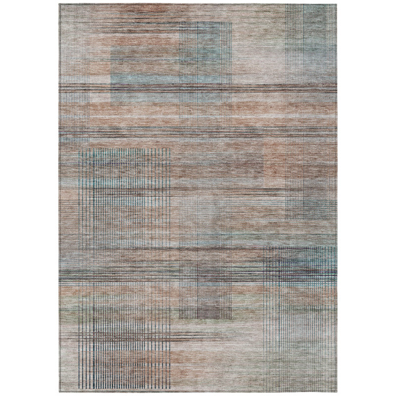 Tapis intérieur lavable rayé gris cuivre et bleu 8 pi x 10 pi