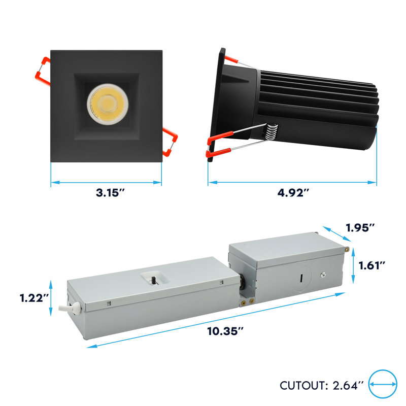 Luminaire à DEL sans lumière 2 pouces Luxrit à DEL avec bordure carrée et interchangeable 5CCT CRI90 Luxrite, intensité variable, 14 / 20W, faisceau 60 °, 1200 / 1700LM, paquet de 120 - 277 V