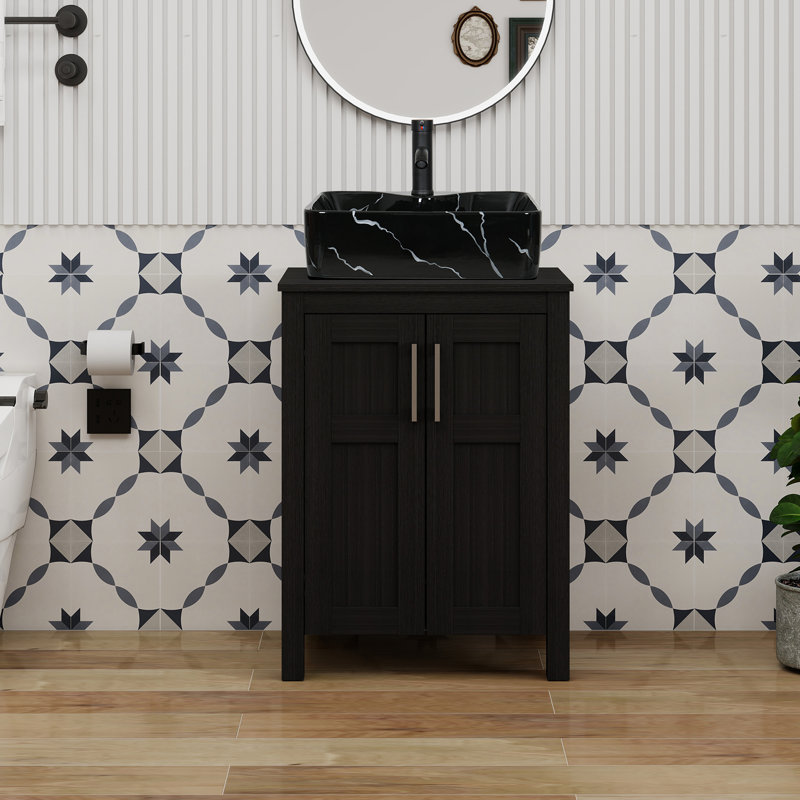 Ensemble de meuble-lavabo simple 24 "avec miroir, Noir
