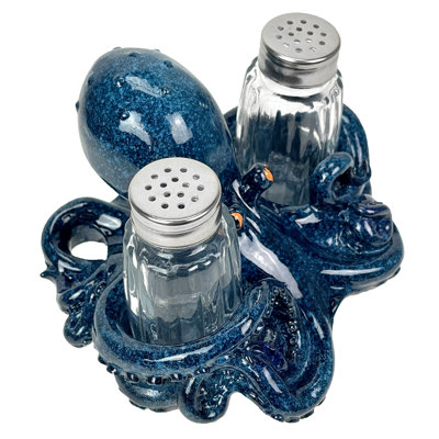 Ensemble de salière et poivrière fantaisiste de pieuvre - Design nautique en résine avec verre - Décoration de cuisine côtière